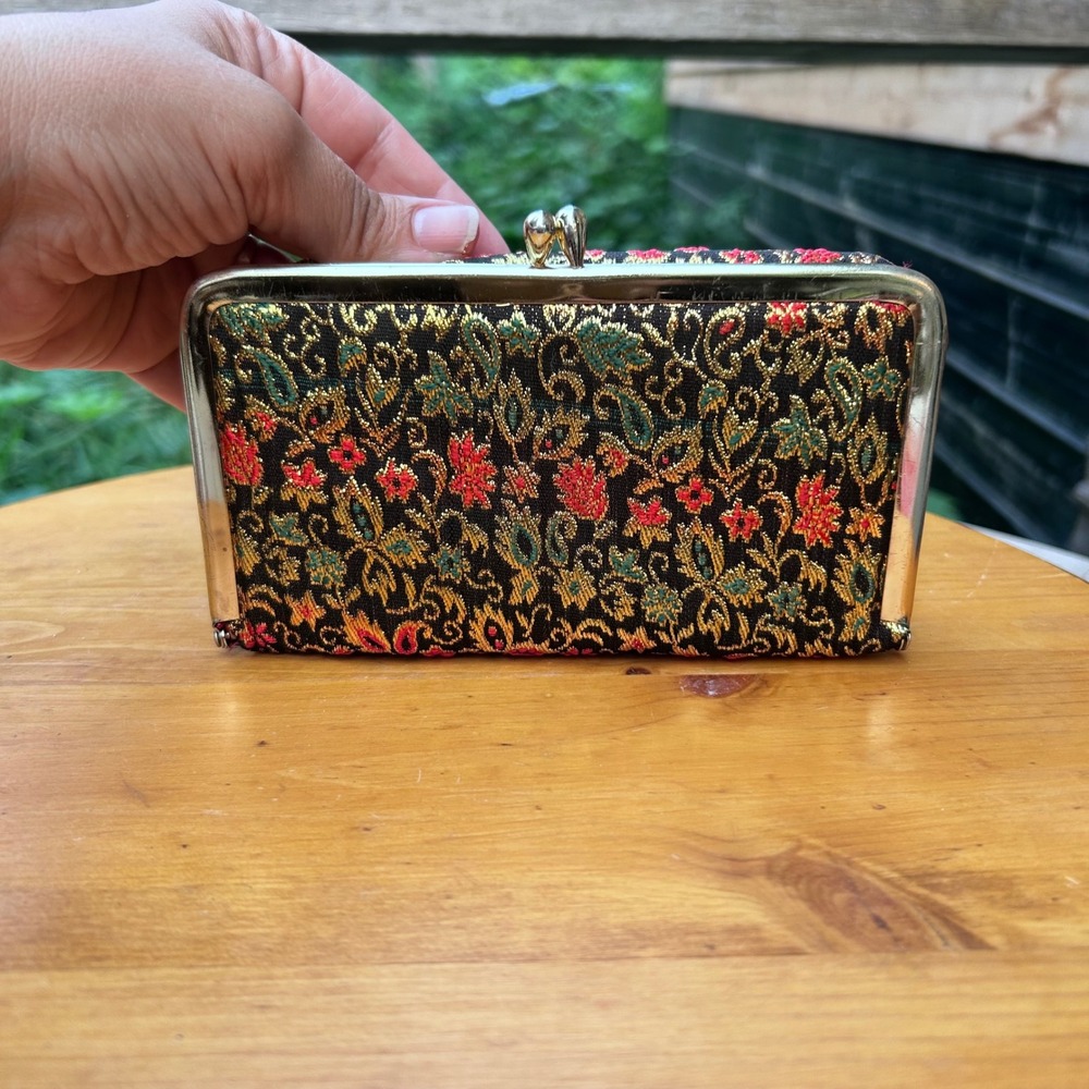 Vintage Brocade Clutch Women Small Gold Floral Tapestry Mirror Pouch Givenchy